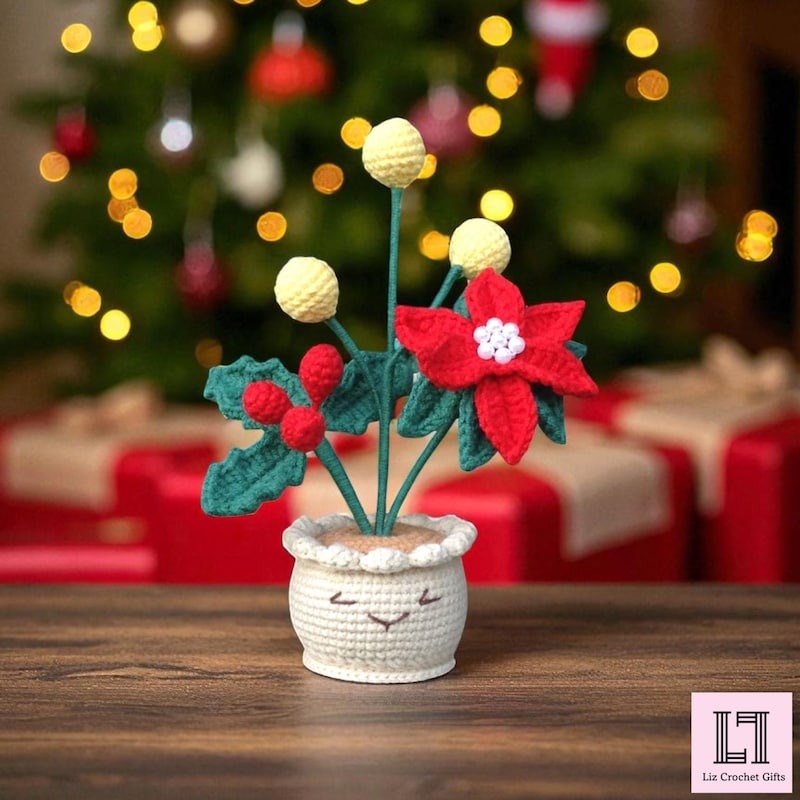 Gehäkelte Blume im Topf Weihnachtsstern