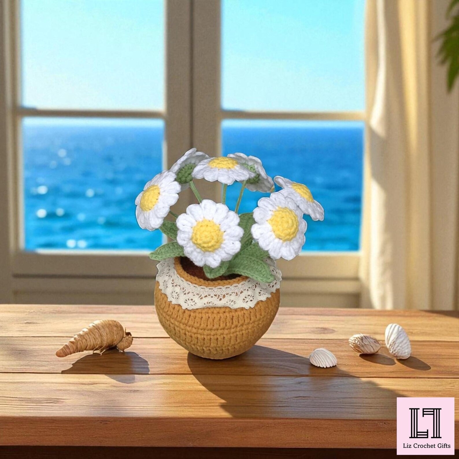 Gehäkelter Blumenstrauß Gänseblümchen