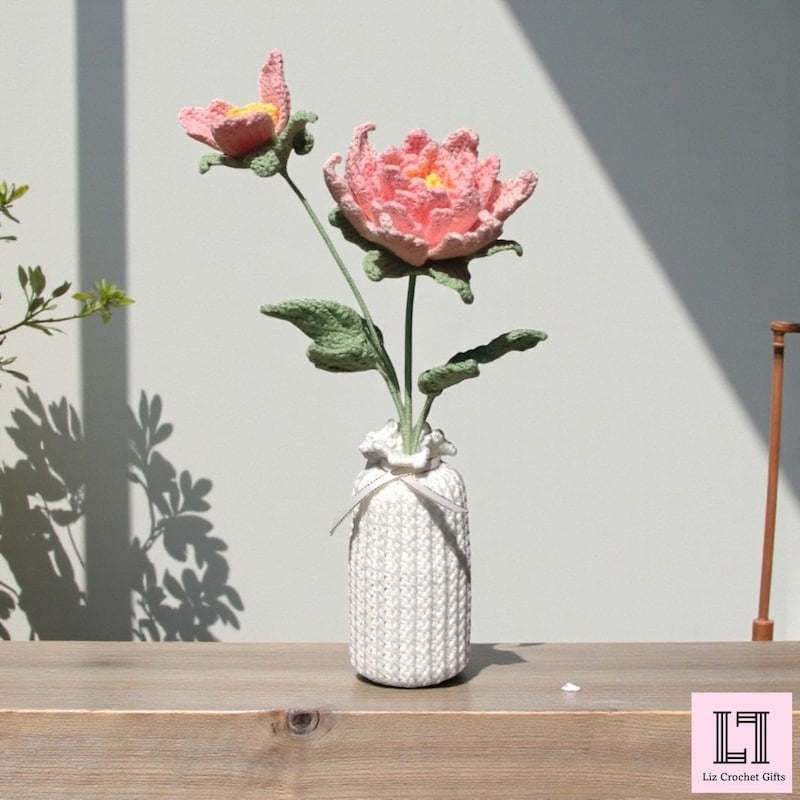 Gehäkelter Blumenstrauß Pfingstrose