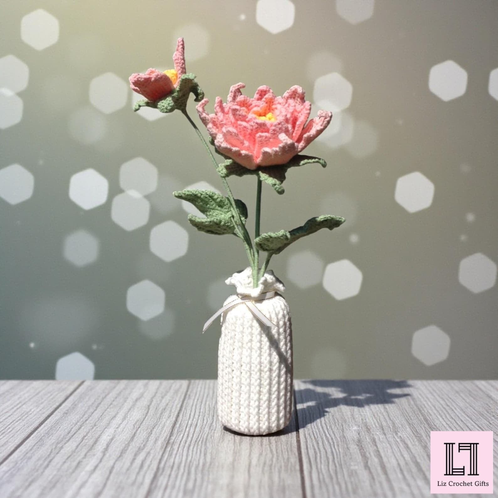 Gehäkelter Blumenstrauß Pfingstrose