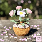 Gehäkelter Blumenstrauß Rose & Gänseblümchen