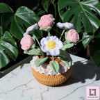 Gehäkelter Blumenstrauß Rose & Gänseblümchen