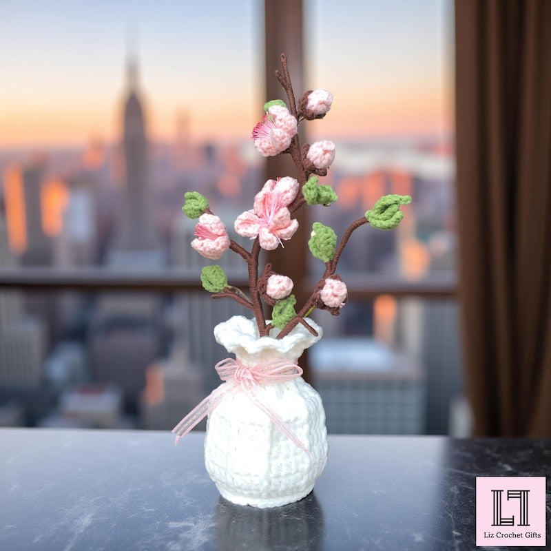 Gehäkeltes Blumenarrangement Pfirsichblüte
