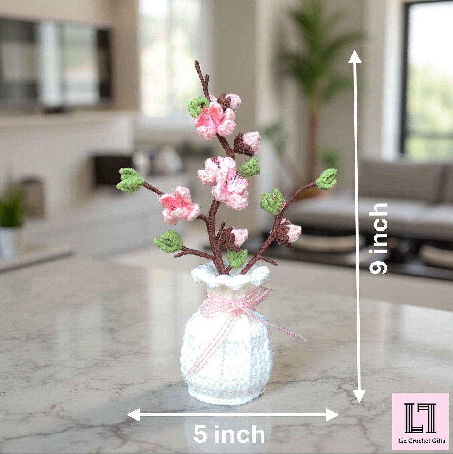 Gehäkeltes Blumenarrangement Pfirsichblüte