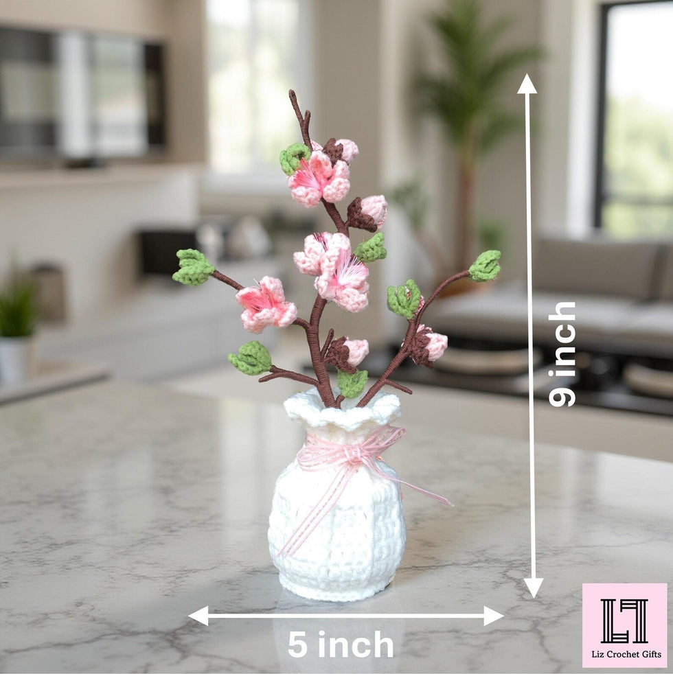 Gehäkeltes Blumenarrangement Pfirsichblüte