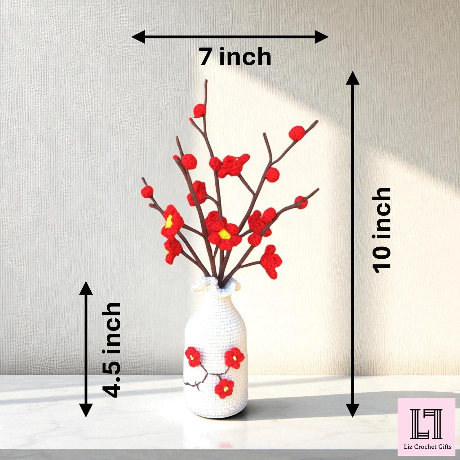 Gehäkeltes Blumenarrangement Pflaumenblüte