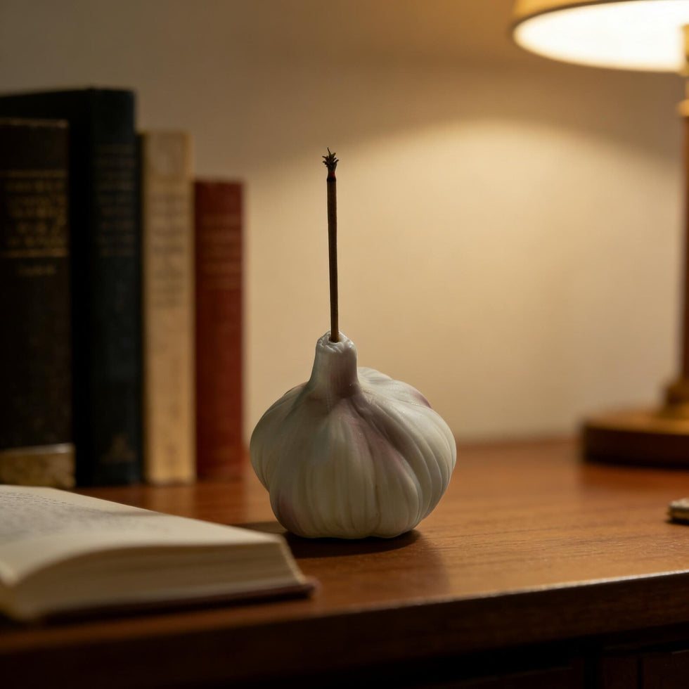 Handgemachter Keramik-Räucherstäbchenhalter Knoblauch